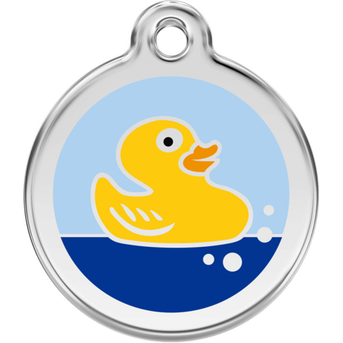 Red Dingo Rubber Duck Light Blue Tag - Lifetime Guarantee - Cat, Dog, Pet ID Tag Engraved