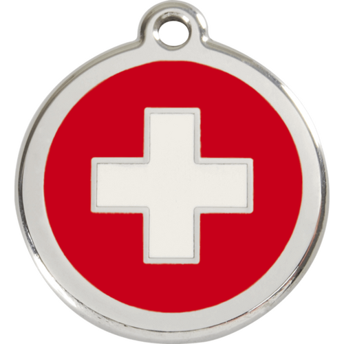 Red Dingo Swiss Cross (flag) Tag - Lifetime Guarantee - Cat, Dog, Pet ID Tag Engraved