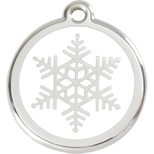 Red Dingo Snow Flake White Tag - Lifetime Guarantee - Cat, Dog, Pet ID Tag Engraved