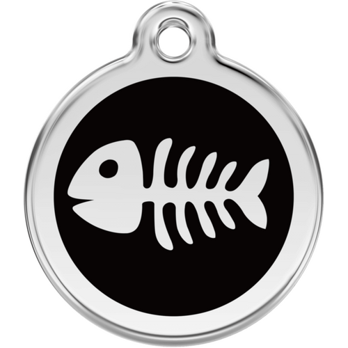 Red Dingo Enamel Fish Bone Tag - Black - Lifetime Guarantee - Cat, Dog, Pet ID Tag Engraved