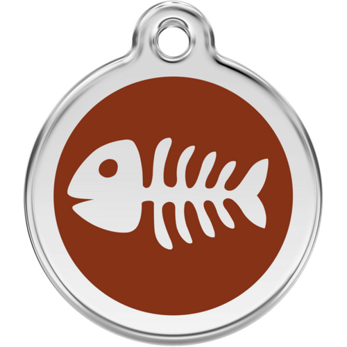 Red Dingo Enamel Fish Bone Tag - Brown - Lifetime Guarantee - Cat, Dog, Pet ID Tag Engraved