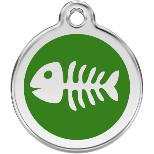 Red Dingo Enamel Fish Bone Tag - Green - Lifetime Guarantee - Cat, Dog, Pet ID Tag Engraved