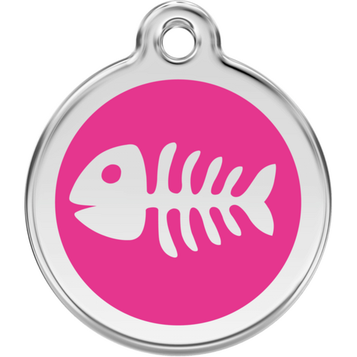 Red Dingo Enamel Fish Bone Tag - Hot Pink - Lifetime Guarantee - Cat, Dog, Pet ID Tag Engraved