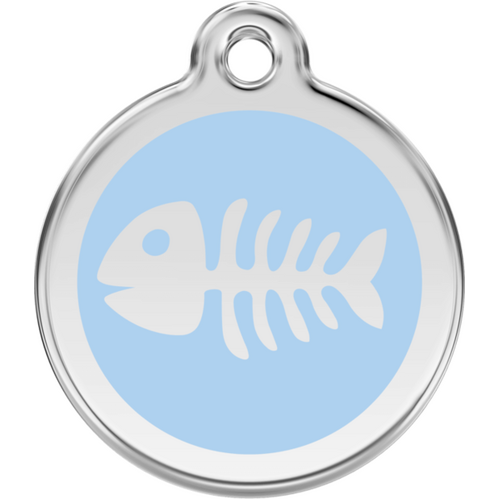 Red Dingo Enamel Fish Bone Tag - Light Blue - Lifetime Guarantee - Cat, Dog, Pet ID Tag Engraved