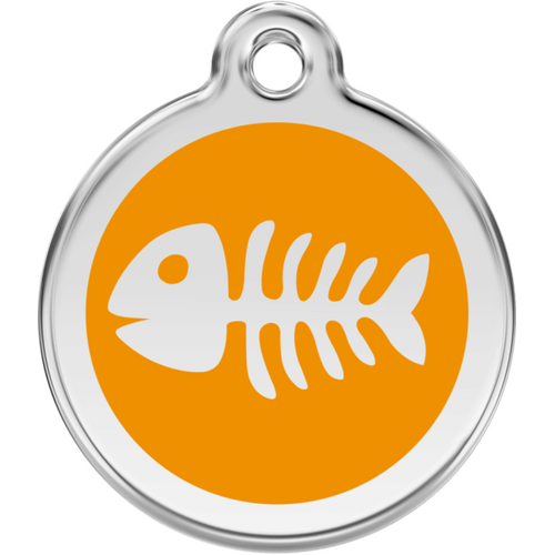 Red Dingo Enamel Fish Bone Tag - Orange - Lifetime Guarantee - Cat, Dog, Pet ID Tag Engraved