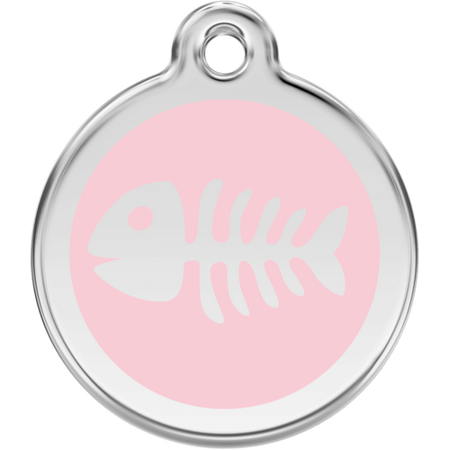 Red Dingo Enamel Fish Bone Tag - Pink - Lifetime Guarantee - Cat, Dog, Pet ID Tag Engraved