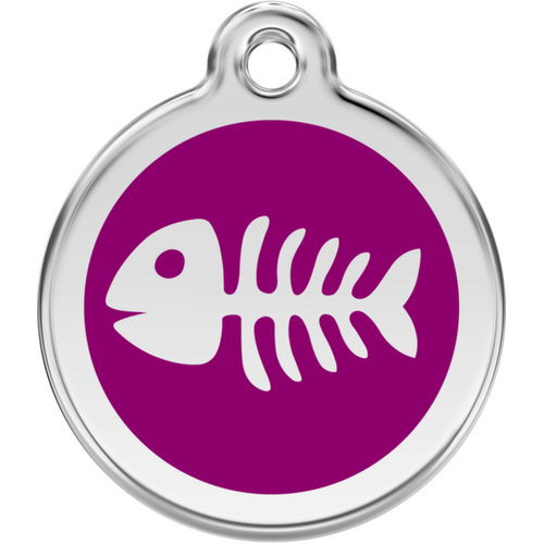 Red Dingo Enamel Fish Bone Tag - Purple - Lifetime Guarantee - Cat, Dog, Pet ID Tag Engraved