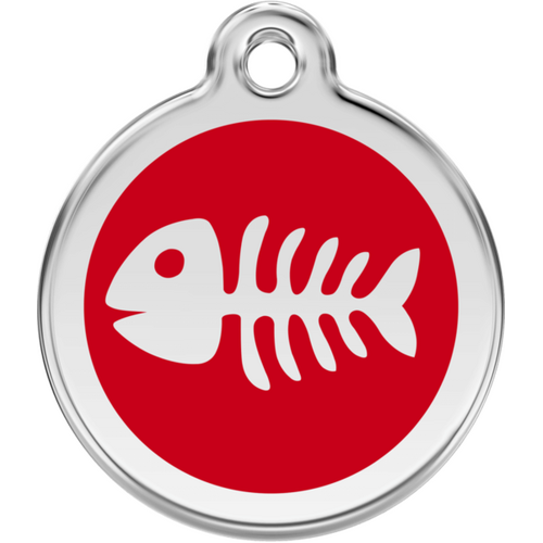 Red Dingo Enamel Fish Bone Tag - Red- Lifetime Guarantee - Cat, Dog, Pet ID Tag Engraved