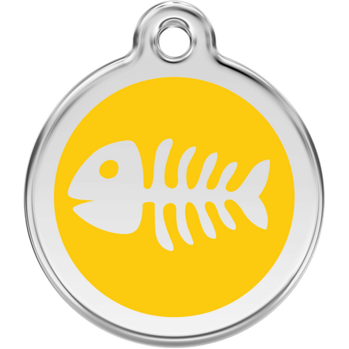 Red Dingo Enamel Fish Bone Tag - Yellow - Lifetime Guarantee - Cat, Dog, Pet ID Tag Engraved