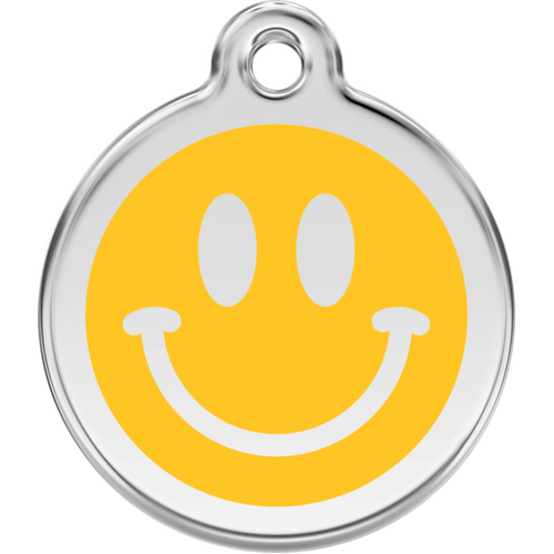 Red Dingo Dark Smiley Yellow Tag - Lifetime Guarantee - Cat, Dog, Pet ID Tag Engraved