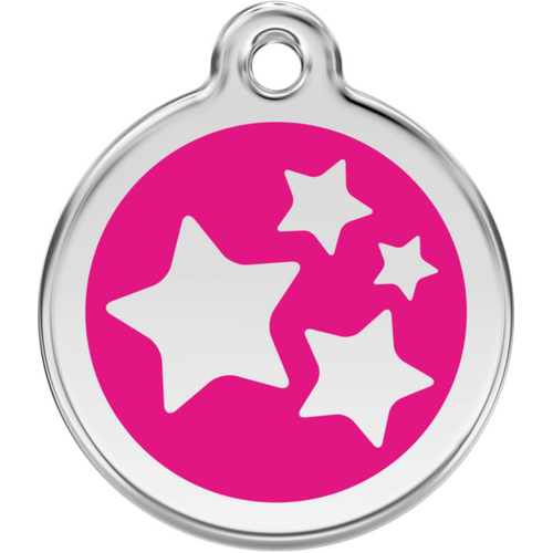 Red Dingo Stars Hot Pink Tag - Lifetime Guarantee - Cat, Dog, Pet ID Tag Engraved