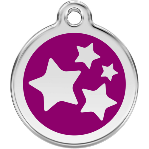 Red Dingo Stars Purple Tag - Lifetime Guarantee - Cat, Dog, Pet ID Tag Engraved