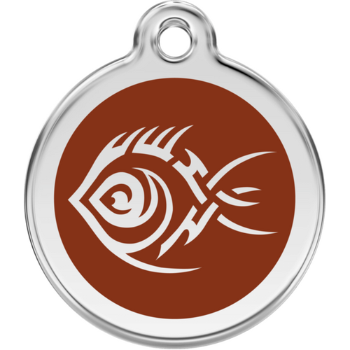 Red Dingo Tribal Fish Brown Tag - Lifetime Guarantee - Cat, Dog, Pet ID Tag Engraved