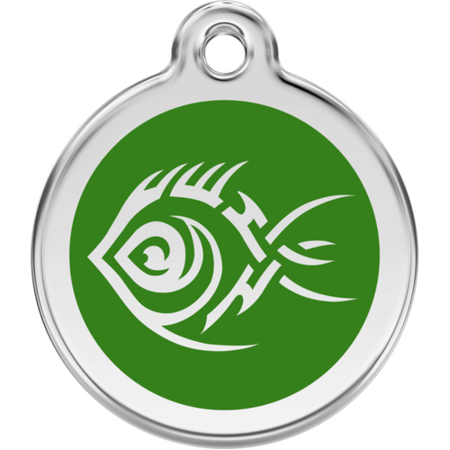 Red Dingo Tribal Fish Green Tag - Lifetime Guarantee - Cat, Dog, Pet ID Tag Engraved