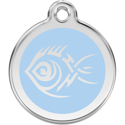 Red Dingo Tribal Fish Light Blue Tag - Lifetime Guarantee - Cat, Dog, Pet ID Tag Engraved