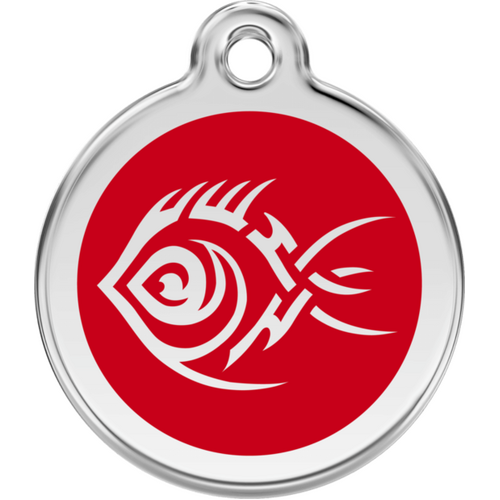 Red Dingo Tribal Fish Red Tag - Lifetime Guarantee - Cat, Dog, Pet ID Tag Engraved