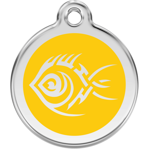 Red Dingo Tribal Fish Yellow Tag - Lifetime Guarantee - Cat, Dog, Pet ID Tag Engraved