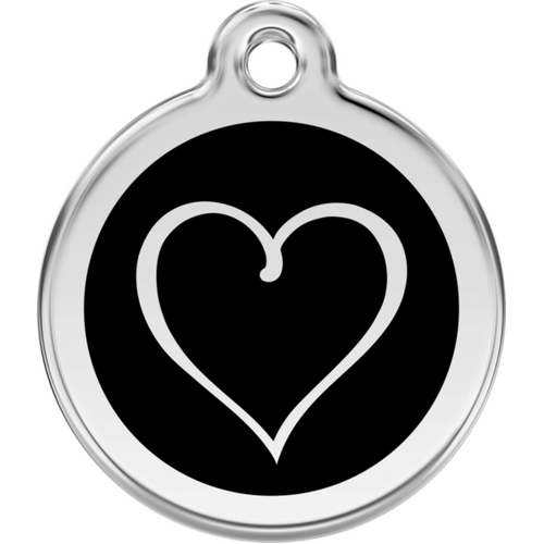 Red Dingo Enamel Tribal Heart Tag - Black - Lifetime Guarantee - Cat, Dog, Pet ID Tag Engraved