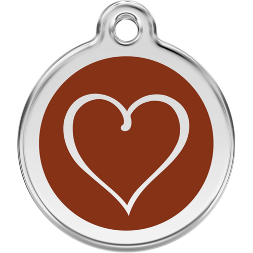 Red Dingo Enamel Tribal Heart Tag - Brown - Lifetime Guarantee - Cat, Dog, Pet ID Tag Engraved