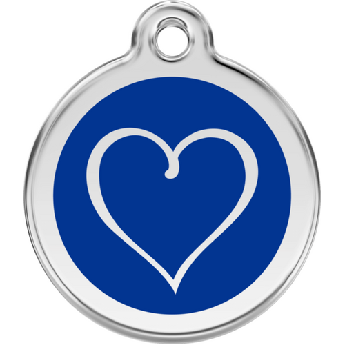 Red Dingo Enamel Tribal Heart Tag - Dark Blue - Lifetime Guarantee - Cat, Dog, Pet ID Tag Engraved