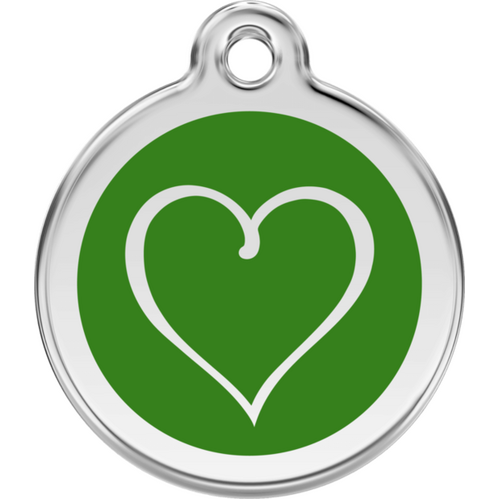 Red Dingo Enamel Tribal Heart Tag - Green - Lifetime Guarantee - Cat, Dog, Pet ID Tag Engraved