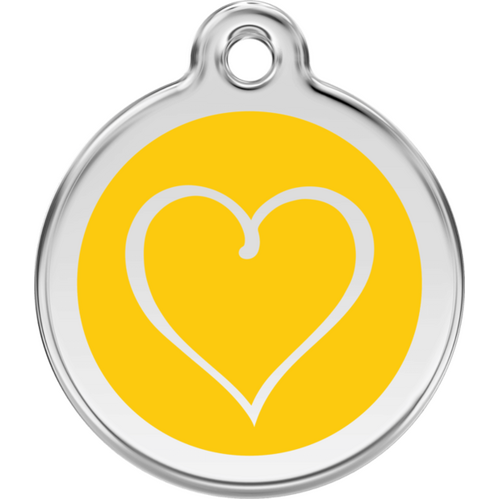 Red Dingo Enamel Tribal Heart Tag - Yellow - Lifetime Guarantee - Cat, Dog, Pet ID Tag Engraved