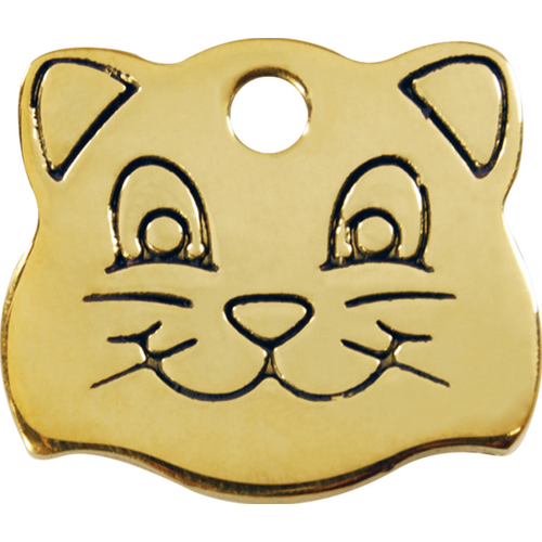 Red Dingo Brass Cat Face Tag - Lifetime Guarantee - Cat, Dog, Pet ID Tag Engraved