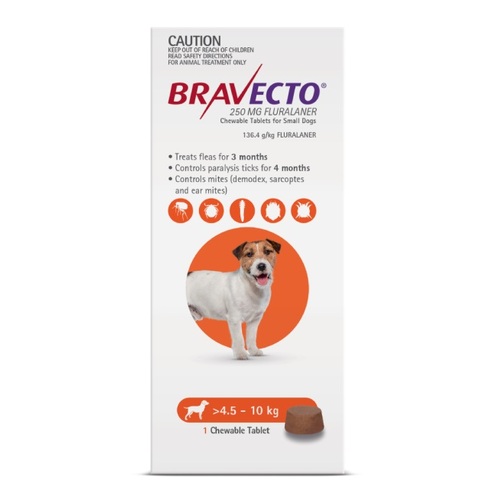 Bravecto CHEWABLE Tablet for Small Dogs 9.9-22lbs (4.5-10kg) Orange