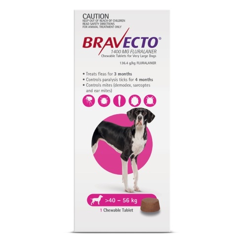 Bravecto CHEWABLE Tablet for Extra Large Dogs 88-123lbs (40-56kg) Pink