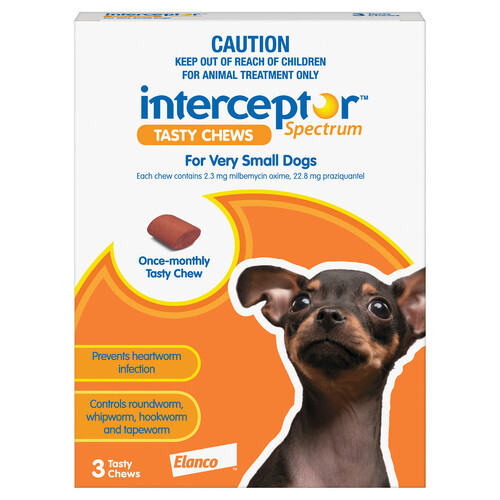 Interceptor Spectrum Chews for Very Small Dogs up to 8.8lbs (4kg) Orange