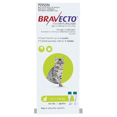 Bravecto SPOT ON for Small Cats Green 2.6-6.2lbs (1.2 - 2.8kg) Green