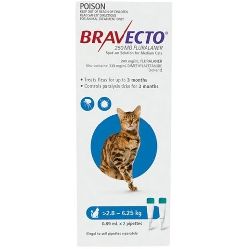 Bravecto SPOT ON for Medium Cats 6.2-13.8lbs (2.8 - 6.25kg) Blue