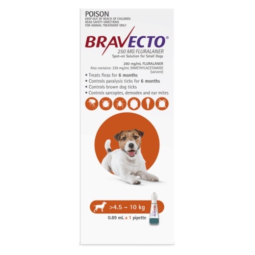 Bravecto SPOT ON for Small Dogs 9.9-22lbs (4.5-10kg) Orange