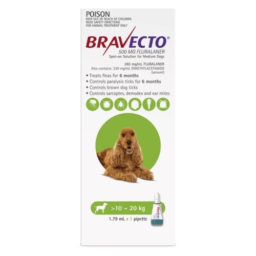 Bravecto SPOT ON for Medium Dogs 22-44lbs (10-20kg) Green