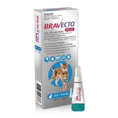 Bravecto PLUS For Medium Cats 6.2-13.8lbs (2.8 - 6.25kg) Blue