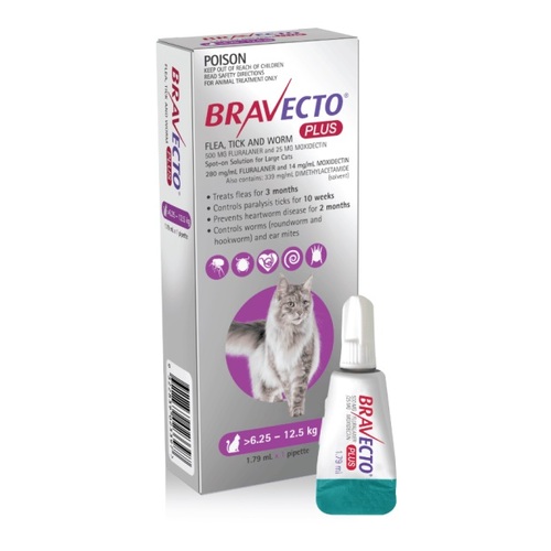 Bravecto PLUS For Large Cats 13.8-27.5lbs (6.25 - 12.5kg) Purple