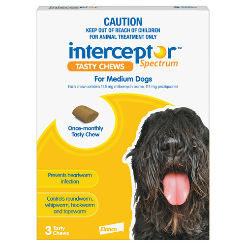 Interceptor Spectrum Chews for Medium Dogs 22-44lbs (11-22kg) Yellow