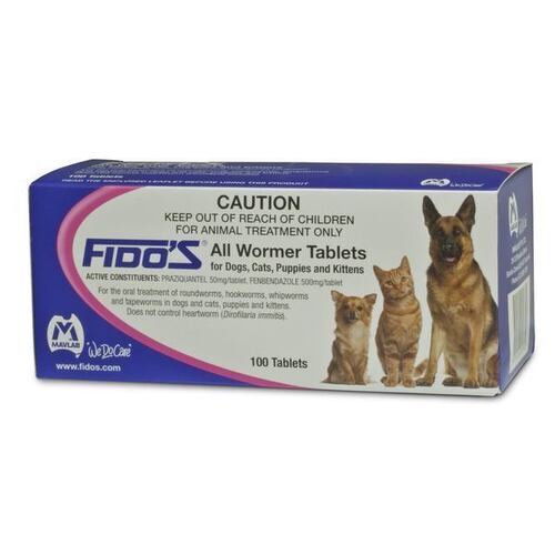 Fido&#39;s All Wormer Tablets for Dogs, Cats, Puppies and Kittens - 100 tablets