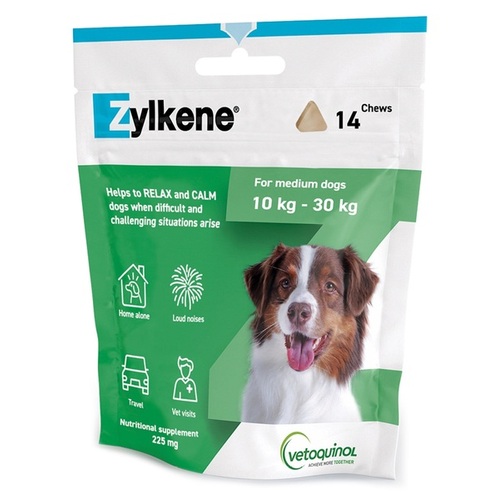 Zylkene Calming Chews For Medium Dogs 22-66lbs (10-30kg Green) - 225mg - 14 Chews