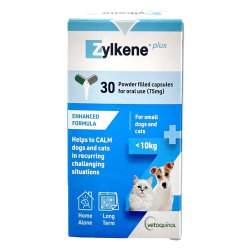 Zylkene PLUS Capsules for Small Cats &amp; Dogs 0-22lbs (0-10kg Blue) 75mg - 30 Capsules