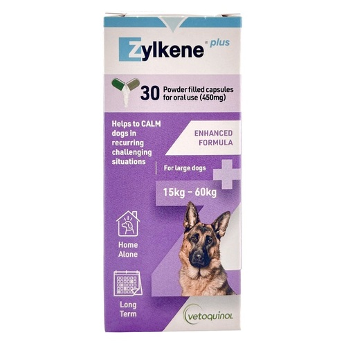 Zylkene PLUS Capsules for Large Dogs 33-132lbs (15-60kg Purple) 450mg - 30 Capsules