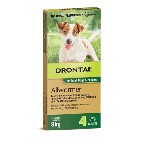 Drontal Allwormer Tablets for Small Dogs &amp; Puppies 6.6lbs (3kg) Green