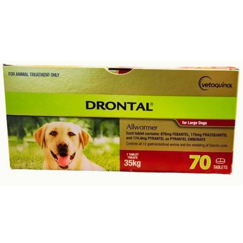 Drontal Allwormer Tablets for Dogs 77lbs (35kg) - 70 Tablets