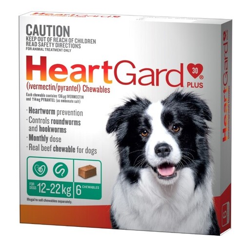 Heartgard 30 Plus Chews for Medium Dogs 26-50lbs (12-22kg) Green - 6 Pack