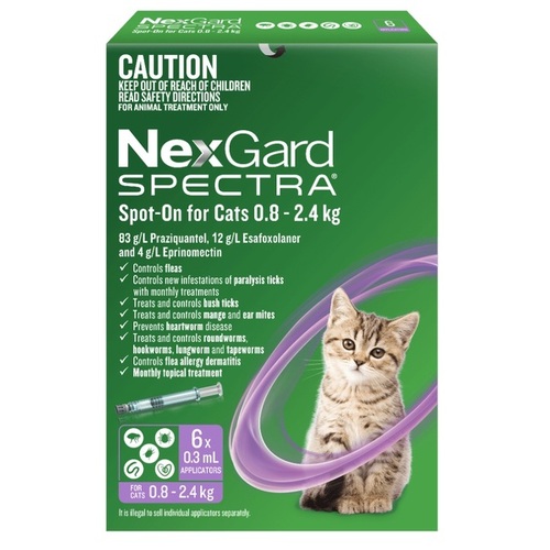 Nexgard Spectra Spot-On For Kittens And Small Cats 1.8-5.3lbs (0.8kg to 2.4kg) Purple