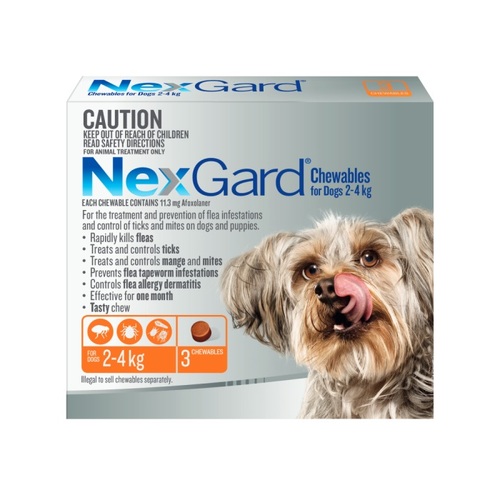 Nexgard Chews for X-Small Dogs 4 - 10lbs (2 - 4kg) - Orange