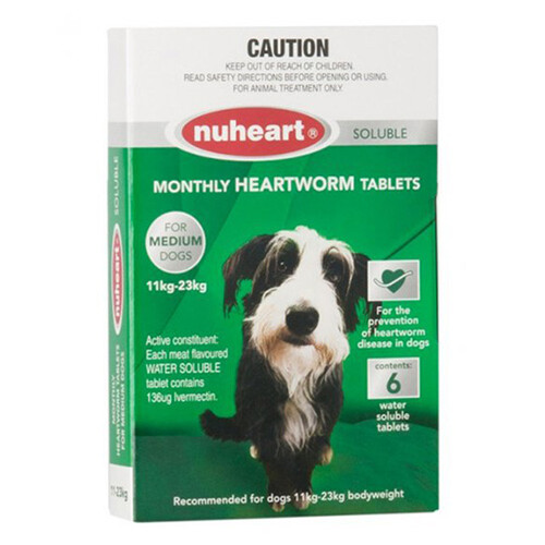 Nuheart Monthly Heartworm Tablets for Medium Dogs 24.1 - 50lbs (11 to 23 kg) - Green