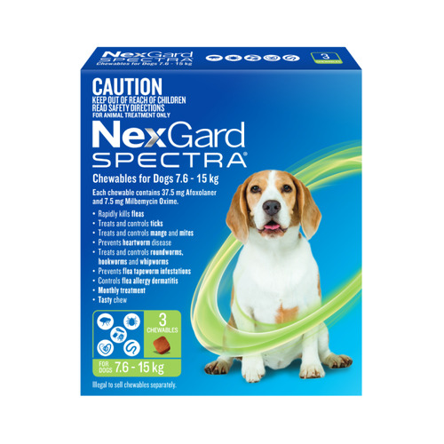 Nexgard Spectra Chews for Dogs Medium 16.6 - 33lbs (7.6-15kg) - Green