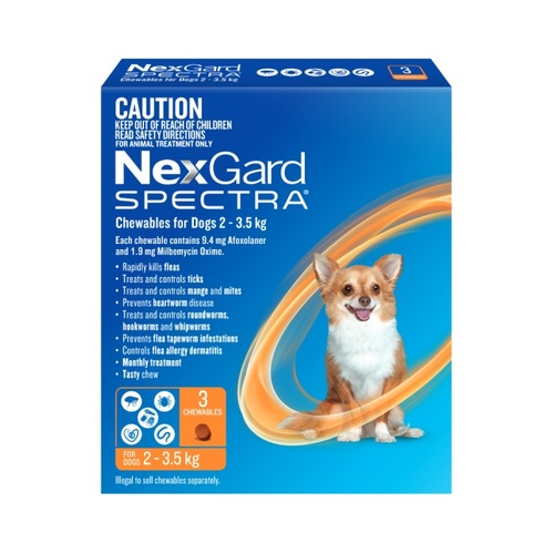 Nexgard Spectra Chews for Dogs 4.4 - 7.7lbs (2 - 3.5kg) - Orange