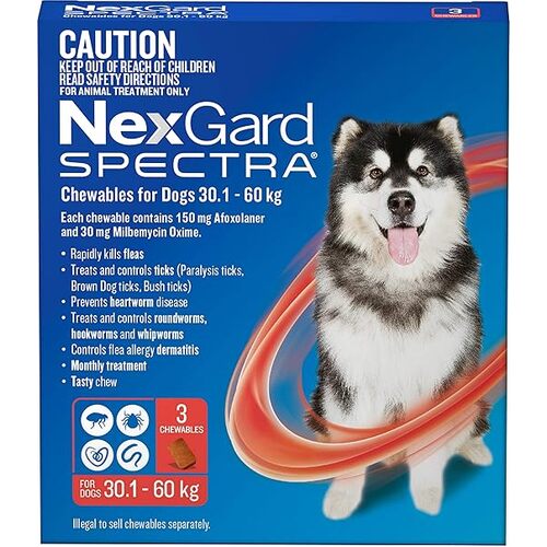 Nexgard Spectra Chews for Dogs X-Large 66.2 - 132.2lbs (30.1-60kg) - Red